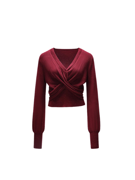 glitter v neck long sleeve cross tops