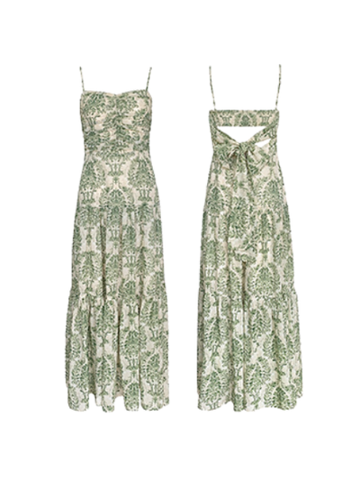 green floral back ribbon long one piece