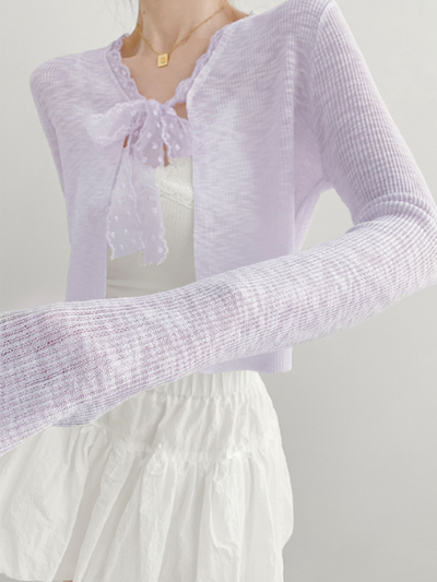 lace ribbon short cardigan