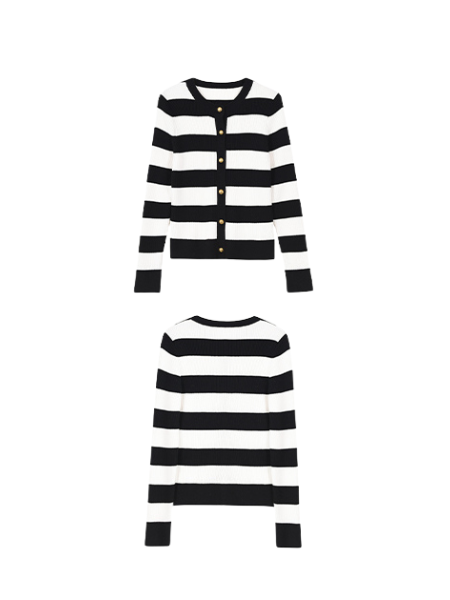 stripe gold button cardigan
