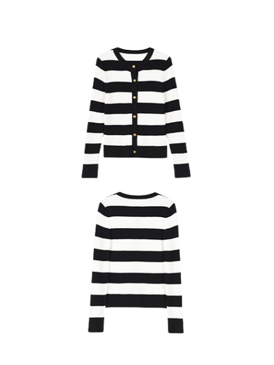 stripe gold button cardigan