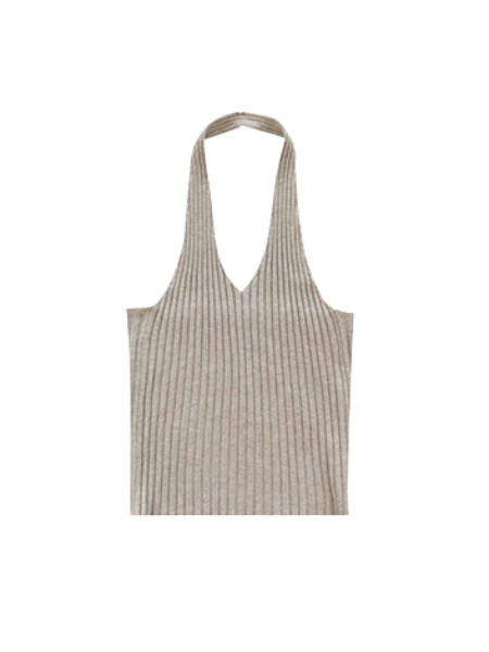 halter neck rib knit short tops