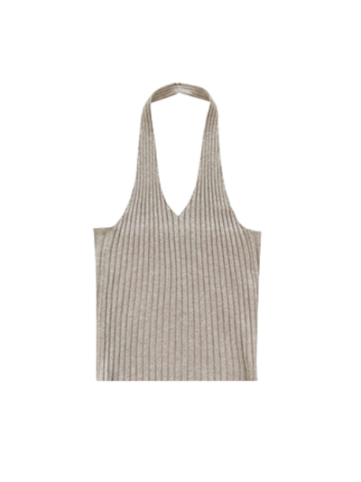 halter neck rib knit short tops