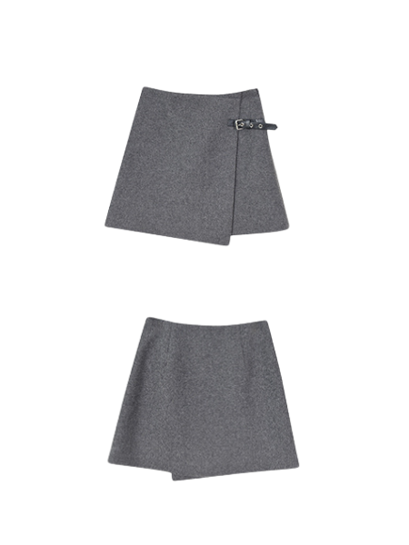 dark gray high end wool belt skirt