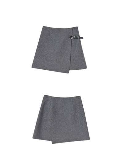 dark gray high end wool belt skirt