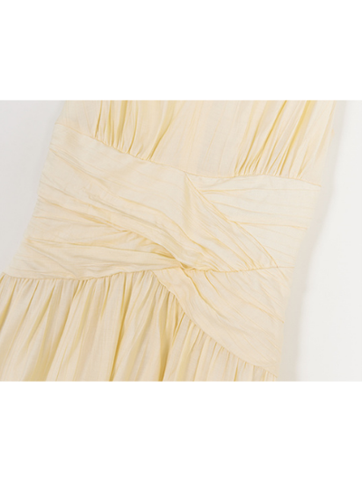 yellow sleeveless waist slim casual long one piece