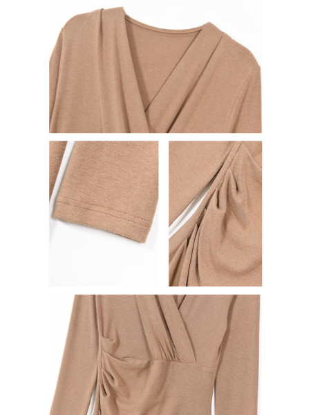 v neck cross long sleeve waist dress