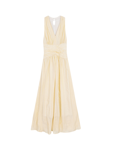 yellow sleeveless waist slim casual long one piece