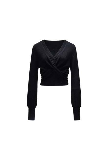 glitter v neck long sleeve cross tops
