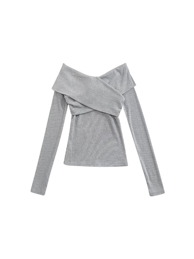 cross shoulder slim fit long sleeve tops