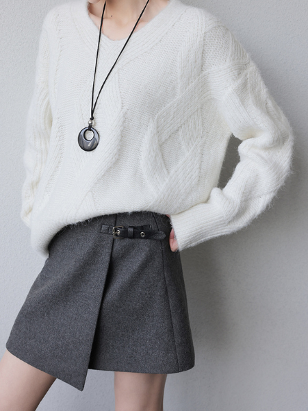 dark gray high end wool belt skirt