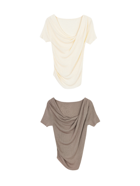 asymmetry drape short sleeve tops