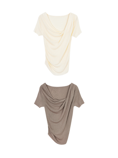 asymmetry drape short sleeve tops