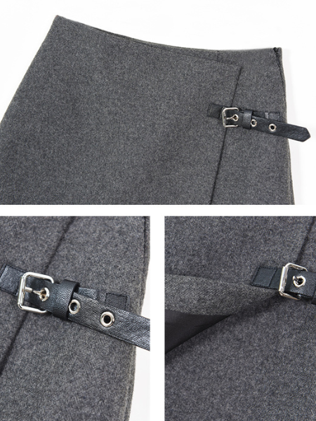 dark gray high end wool belt skirt