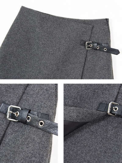 dark gray high end wool belt skirt