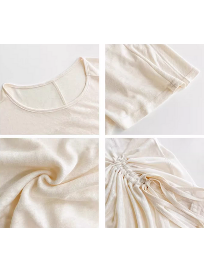 casual loose round neck side gather tops