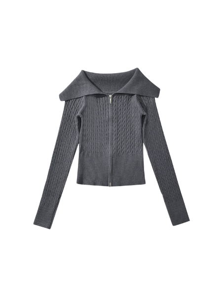 big collar double zipper knit cardigan