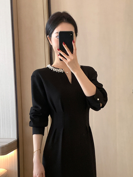 bijou v neck tight black dress
