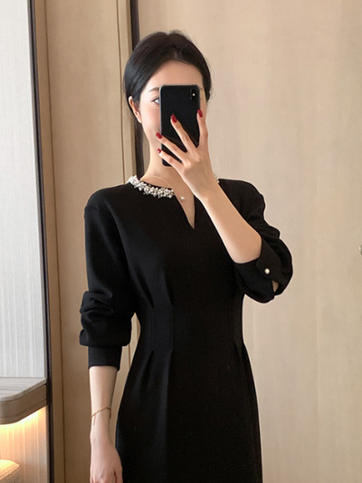 bijou v neck tight black dress