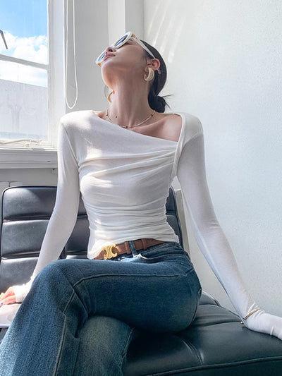 asymmetry fit long sleeve tops