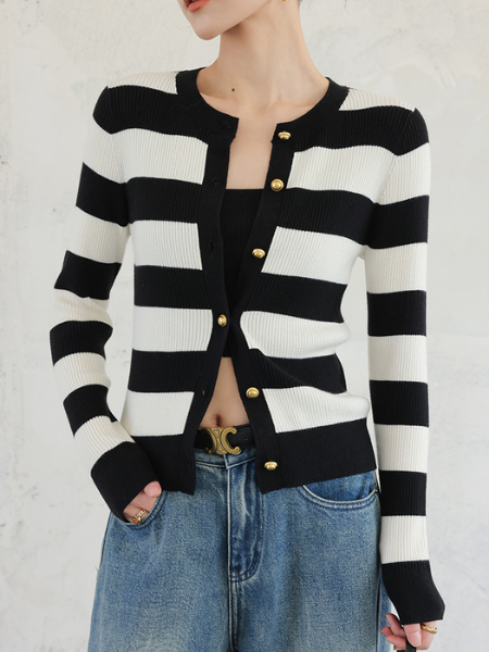 stripe gold button cardigan
