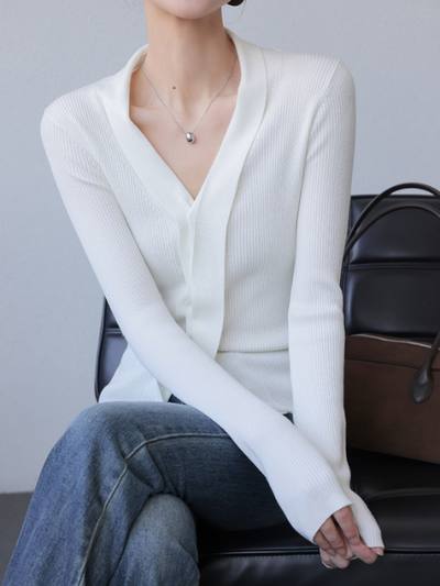 v neck long sleeve design sweater