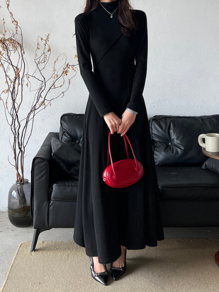 half turtle neck slim fit long dress