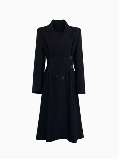 waist slim black long suit dress