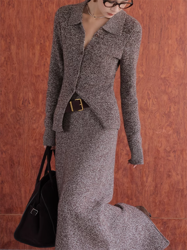 knit cardigan top long skirt 2 piece set