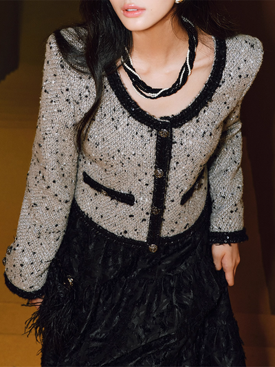 dot sequin short tweed jacket