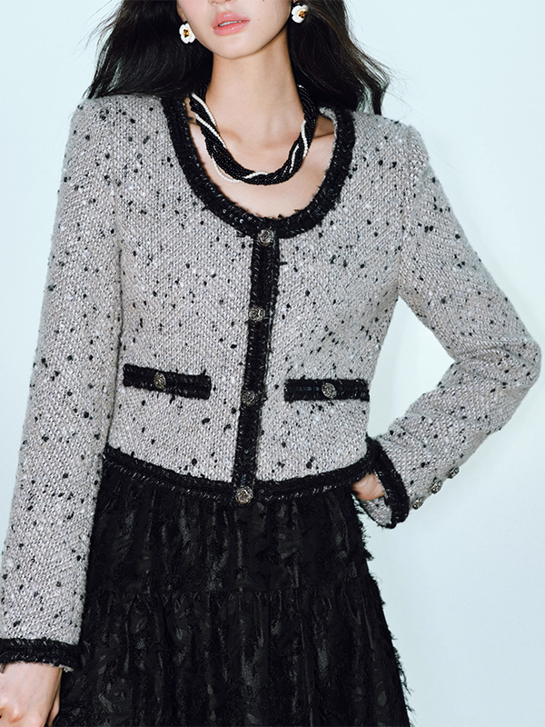 dot sequin short tweed jacket