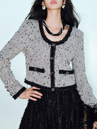 dot sequin short tweed jacket