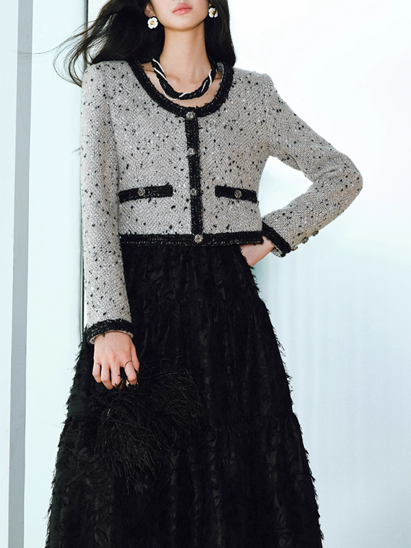 dot sequin short tweed jacket