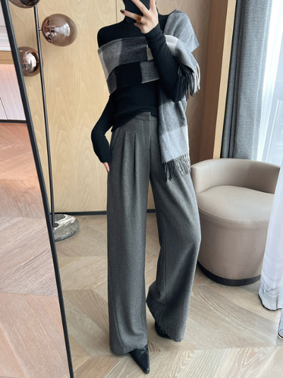 high waist gray wide leg pants