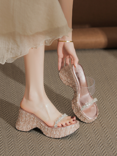 rhinestone platform sequin sandals