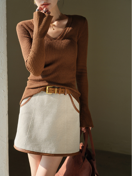 contrast color high waist mini skirt