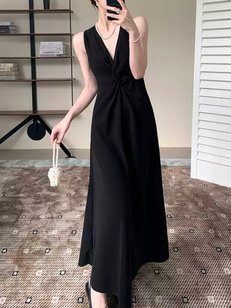 twist design sleeveless long dress
