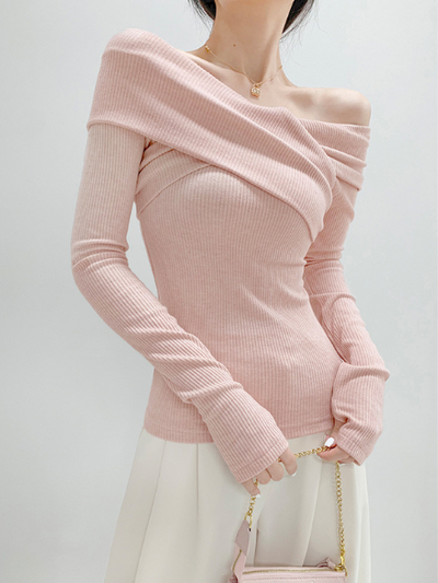 cross shoulder slim fit long sleeve tops