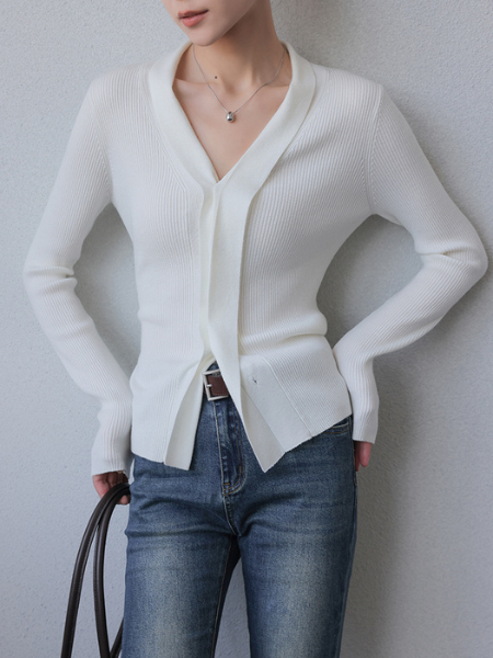 v neck long sleeve design sweater