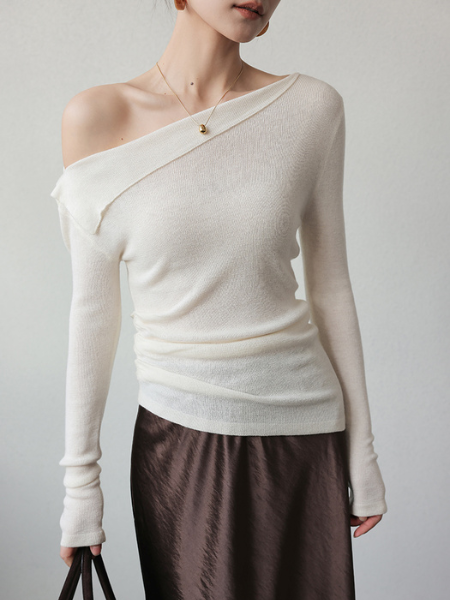 one shoulder turn back tops