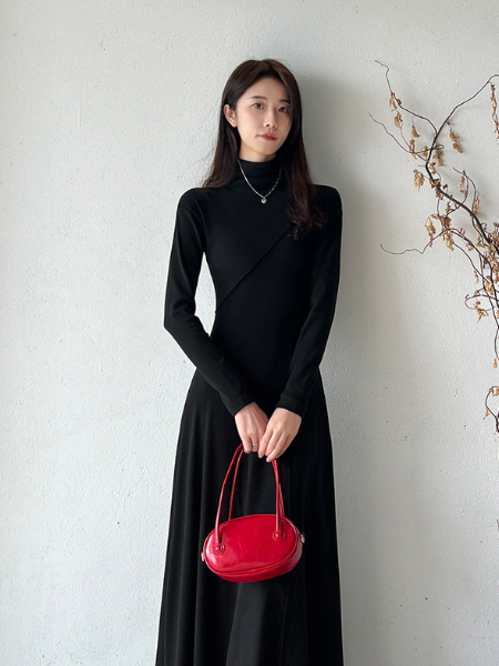 half turtle neck slim fit long dress