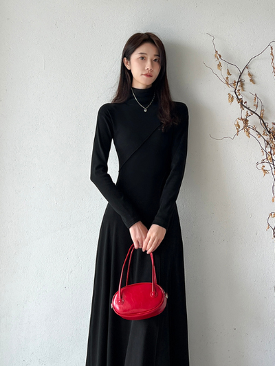 half turtle neck slim fit long dress