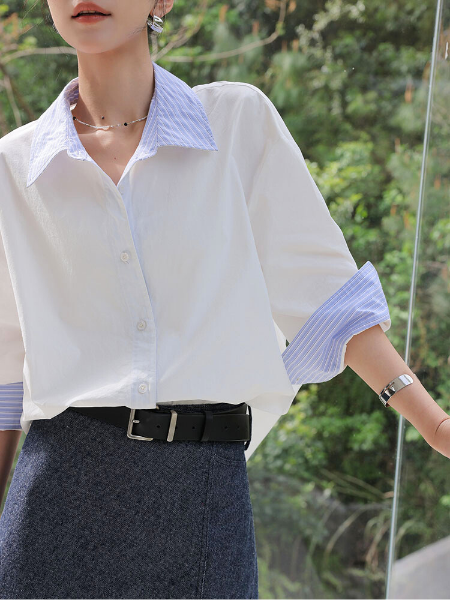 contrast cotton long sleeve shirt