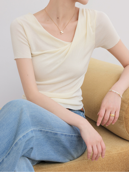 asymmetry drape short sleeve tops