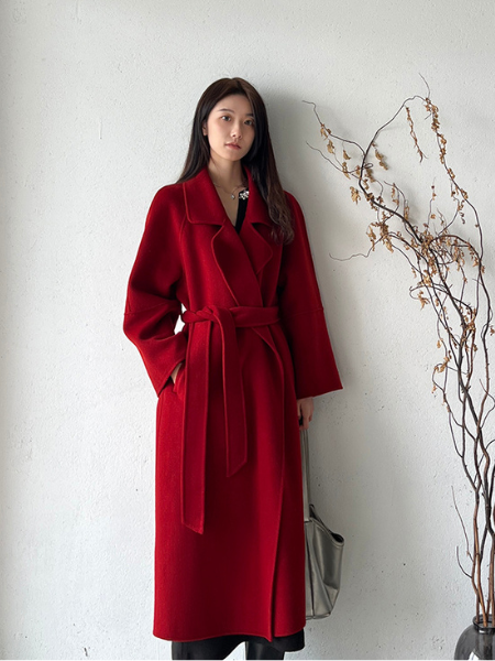red wool long coat