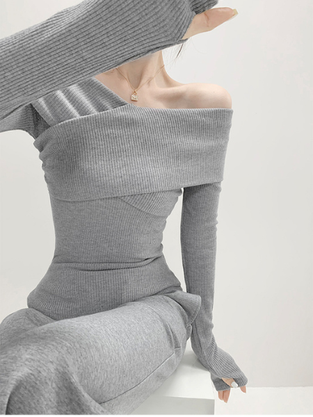 cross shoulder slim fit long sleeve tops