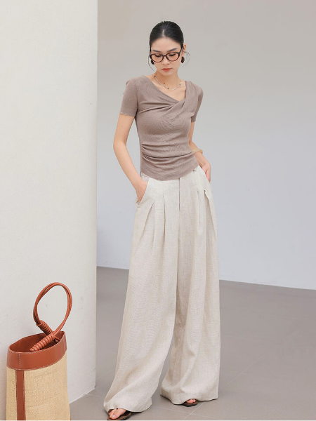 asymmetry drape short sleeve tops