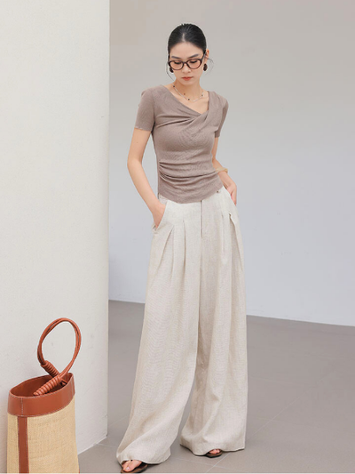 asymmetry drape short sleeve tops