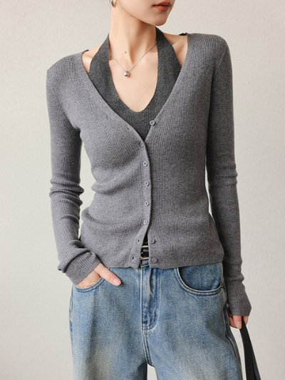 fake two piece slim fit halter neck tops