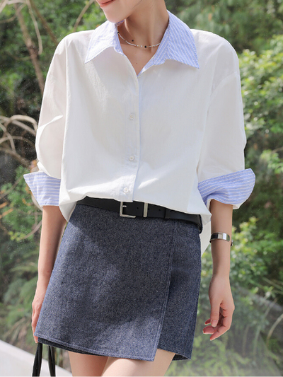 contrast cotton long sleeve shirt